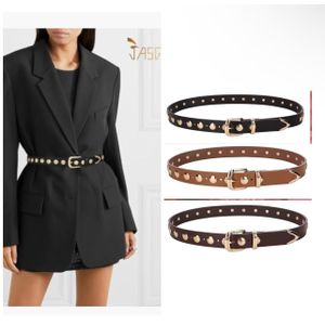 3 IN 1 Metal cladding buckle adjustable women Leather belt ladies belt Gold buckle studded ladies belt 