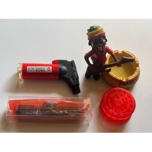 Toolkit RED DEVILS SMOKING SET(Quality lighter+weed grinder+weed moller+samba wooden ash tray 
