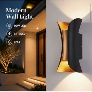 LED Black Golden Outside Wall Light Aluminium Up Down Outdoor Walllamp, 3000K Warm Lighting Exterior Wall Sconce, IP44 GardenLights for Front Door, Patio, Terrace, Hallway, Garage, Porch