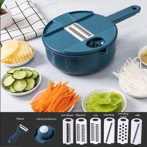 1Pc Green Black 12 in 1 Multifunctional Vegetable Slicer Cutter Shredders  Slicer With Basket Fruit Potato Chopper Carrot Grater