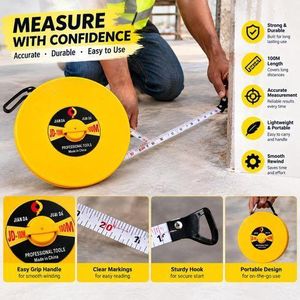 Professional Construction Land Surveying Measuring Tape -Jian Da 100M Heavy-Duty Long Measuring Tape Reel (JD-10001) – Professional Fiberglass Measuring Reel with Hand Crank Winder for Construction, Surveying, Land & Sports Fields