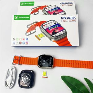 NODIZZ Local Stock-C90 Ultra 1.95-inch high-definition large-screen card-inserting smartwatch, Support SIM,5-day standby, GPS positioning, GPS+GLONASS+LBS+WiFi+AGPS, 680 mah battery, magnetic charging, Gold