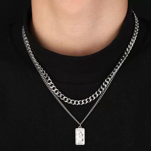 Vintage Men’s Necklace Silver Titanium Steel Necklace