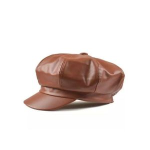 UNISEX STYLISH LEATHER BERET CAP BROWN