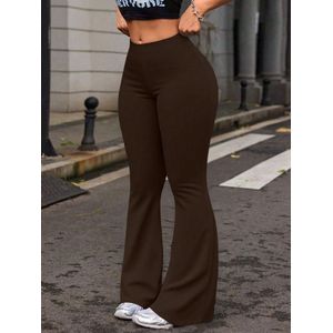 Women's High-Waisted Flared Trousers - Brown For S, M, L, XL