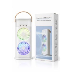 Portable Double-Ended Spray Fan with 7-Color LED Light – USB Rechargeable Dual Cooling Fan & Humidifier