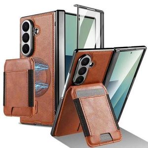 Samsung galaxy z fold 7 5g leather Hinge protective Case with Magsafe and detachable wallet