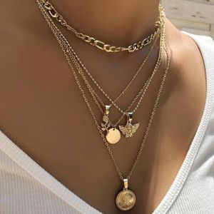 Avsty Chunky Chain Necklace for Women, Punk Lock Rose Angel Sun Round Pendant Multi-layer Stackable Choker Necklaces Fashion Statement Minimalist Necklace Jewelry