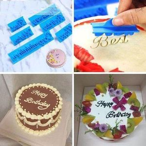 6pcs Set Happy Birthday Cake Molds Handwriting Alphabet Icing Fondant / Cookie / Biscuit Press Stamp Embosser Fondant Craft Pastry Decorating Tools