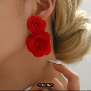 Set Elegant Floral Red Rose with beads Earrings for Women –  Stylish & Perfect for All Occasions 