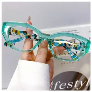 Mint Green Contrasting Pattern Cat Eye Plastic Titanium Optical Eyeglasses