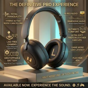 Havit Bluetooth Headset Hybrid ANC Wireless Headsets Bluetooth 5.3 Noise Cancelling Headphone 80H lasting Battery H655BT PRO Earbuds
