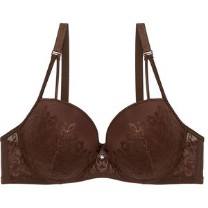 Binnys Supportive & Breathable Dark Brown Bra,Full-coverage cup,Fixed Padded Underwire Lace Bra, Mesh Wings for Daily Office Wear, Adjustable Strap, Contoured Support Women's Bra