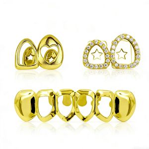 Hip Hop Teeth Grillz Plated Grill Jewelry Teeth Grillz Top And Bottom With Silicone Bar Gold