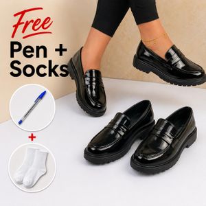 School Shoe Casual Boys Kids Teen Children Canvas Sneakers & Free Pen + Socks - Black