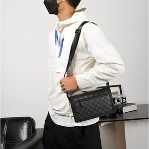 Men Cross Bag Crossbody Sling Shoulder Chest Messenger PU Leather Handbag Side Satchel for Women Boys Students Travel Work Office School Daily Use ADJUSTABLE Strap Zip Pockets Checker Pattern Black Grey Small PORTABLE
