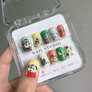 10pcs press on nails with Shin-chan Cartoon Design - M Size Short Square" and "Nails Only