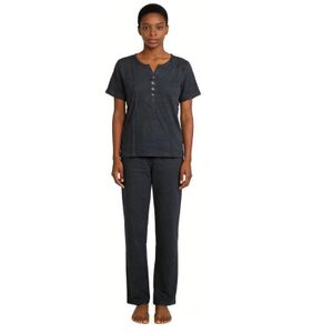 Henry Collar Button-Front Black Short-Sleeve Shirt 2959778 XL