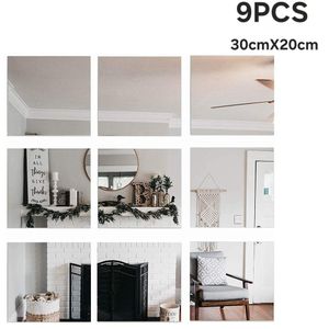 3D SQUARE Self Adhesive Wall Sticker Flexible Decorative Mirror (Non-Glass) 9PCS