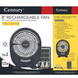 Fan Century FRCT-20-C3 8" Rechargeable * - 3-in-1 solar + LED light + power bank with 2 bulbs.