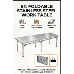 5ft Foldable/Collapsible Stainless Steel Work Table.