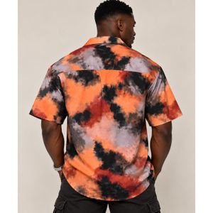 Men's Vintage Abstract Print Short Sleeve Button-Up Shirt - Orange