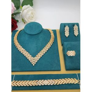 Zirconia First Grade Luxury Complete Sets Of Gold Necklace, Earring , Bracelet And Ring Set