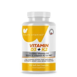 Oaklife Vitamins Vitamin D3 + K2 – 5000IU D3 & 100mcg K2 – Heart & Bone Support – 100 Soft Gel Capsules