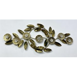 A luxurious gold wall art featuring a floral-inspired design with metallic leaves.