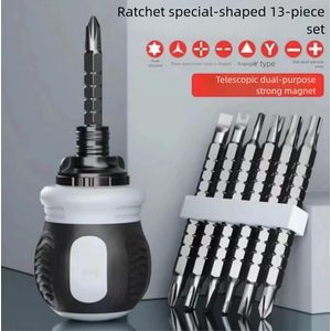 Ratcheting Screwdriver Set,12-in-1 Multi-bit Stubby Screw Driver Set-Adjustable Length,Reversible Dual End,Portable