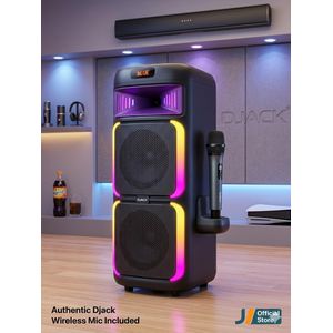 Djack Rechargeable Party speaker with RGB Flame Lights, Wireless Mic
