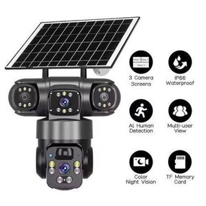 V380 4G Solar Triple Lens Outdoor Security Camera - Wireless Outdoor PTZ Security Camera with Night Vision, Motion Detection, SIM Card & V380 Pro App+free sim