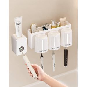Modern Toothbrush Holder Storage Rack Bathroom No-Drill Wall-Mounted Toothbrush Cup Toothpaste 3 Cups Holder  