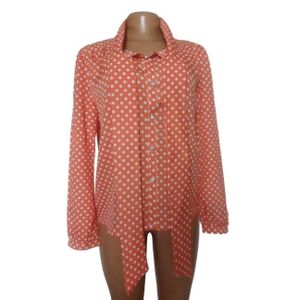 women orange white dot chiffon top for office M/L size
