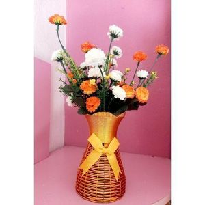 gold plastic artificial table flower vase