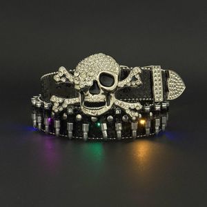 LED Light Up Pirate Skull Rivet Belt, Hip Hop Street Style Rhinestone Studded Waist Belt For Men  Casual Jeans Belt