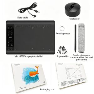  10x6 Inch Graphics Tablet with Battery-Free Pen, Paper-Like Surface, 12 Customizable Shortcut Keys, Compatible with Mac Windows Android, for Digital Art Design Online Teaching