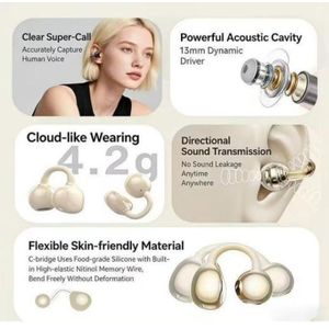 Open Ear Clips-On Wireless Earbuds Bluetooth 5.3 40H Playtime, Air Condition, Fabric Charging Case, Sweatproof for Sports & Calls