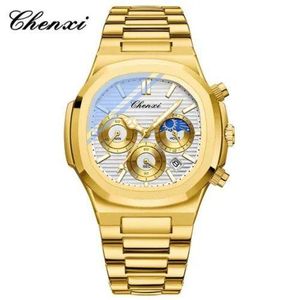 Chenxi Men Chronograph High Quality Gold Wristwatch White Face