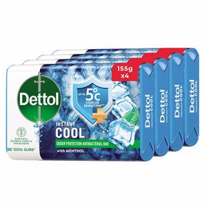 Dettol Antibacterial Bathing Soap - Instant Cool - 155g - Pack of 4