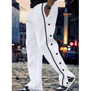 VELTRIXA WEAR Men's Trousers Casual Trendy Sport Pants Joggers -White with Black Stripe button Details XXL