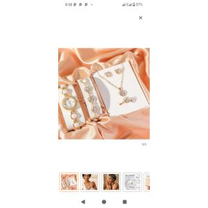 Luxury women jewelry set with quartz wrist watch heart crystal necklace bracelet ring earrings 