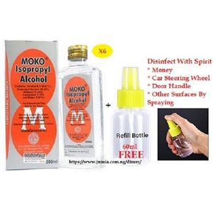 Moko 6 Pcs Isopropyl Alcohol Methylated Spirit Disinfectant + 1 Free Refill Spray Bottle ,