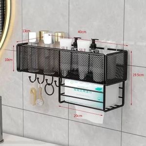 Wall rack with tissue holder and sponge hanger 