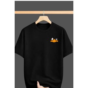 QUALITY COTTON ROUND NECK BLACK POLO T-SHIRT WITH DESIGN 