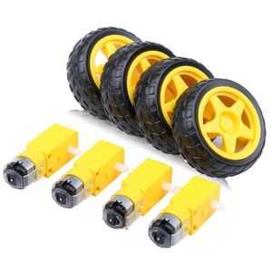 Arduino 4PCS TT DC Gear Motor with Wheel (Pack of 4)  Yellow Geared Motor with Rubber Wheel for DIY Robotics,