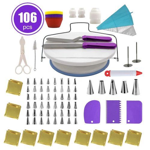 106PCS Cake Decor DIY Tools+10*Gold Flakes Foil Baking Decor
