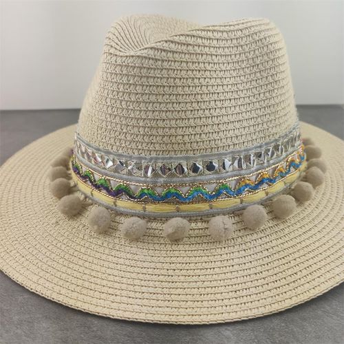 Fashion Boho Sun Hat Flower Straw Hat Summer Sun Block Hat Sunscreen Style  Vacation Outdoor Sun Hat Straw Beach Wide Brim Hat