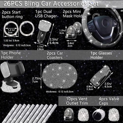 Bling Car Accessories For Girl Women 38cm Steering Wheel Cover Set