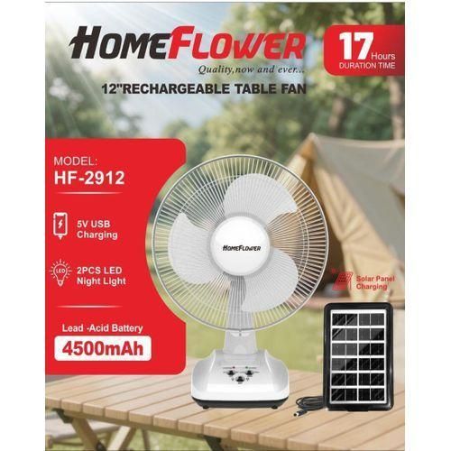 Homeflower  12" Rechargeable Solar Table Fan With LED Bulb